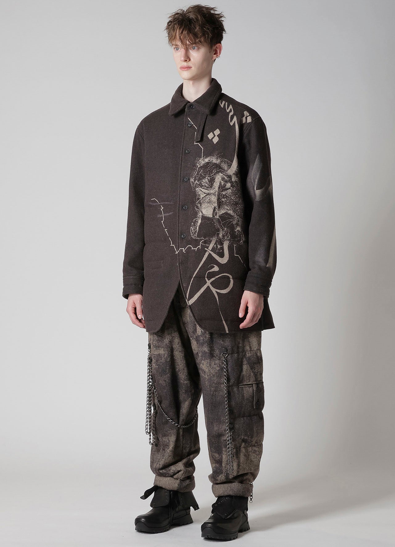 WOOL TWEED GUSSET COLLAR PADDED BLOUSE