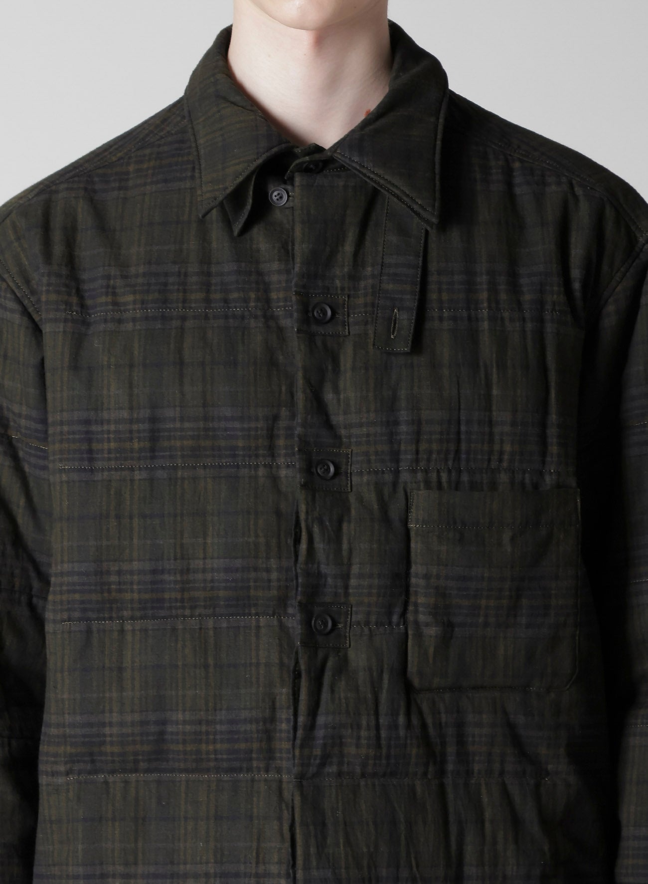 MADRAS INK PLAID DOUBLE COLLAR PADDED BLOUSE