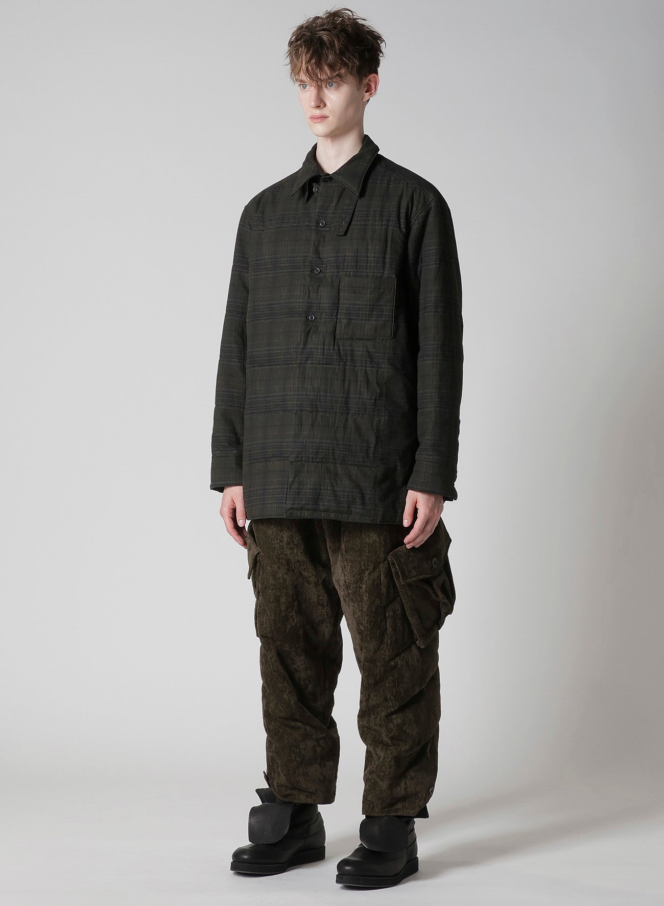 MADRAS INK PLAID DOUBLE COLLAR PADDED BLOUSE