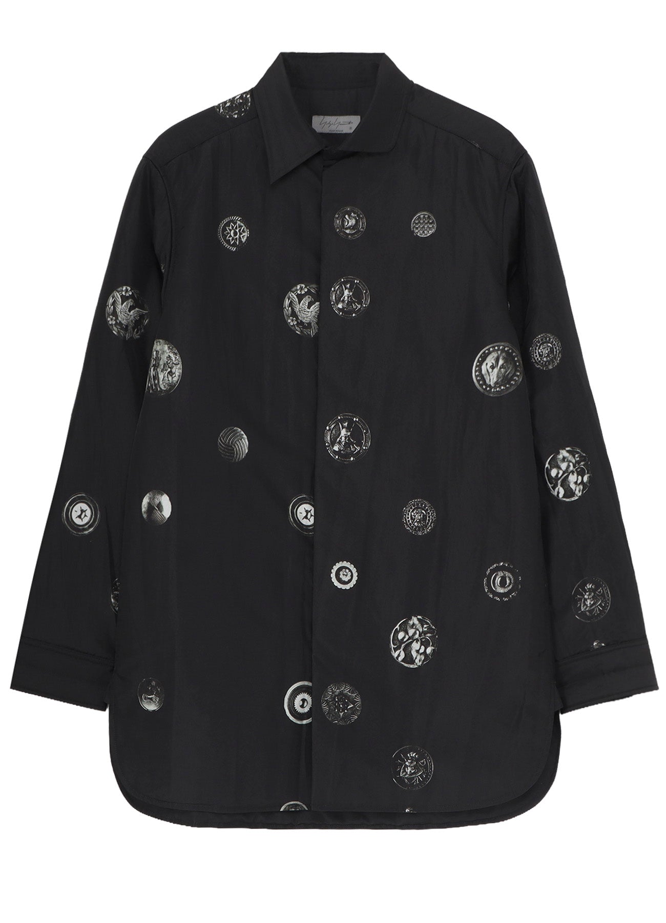 BUTTON PRINTED PADDED COLLAR BLOUSE