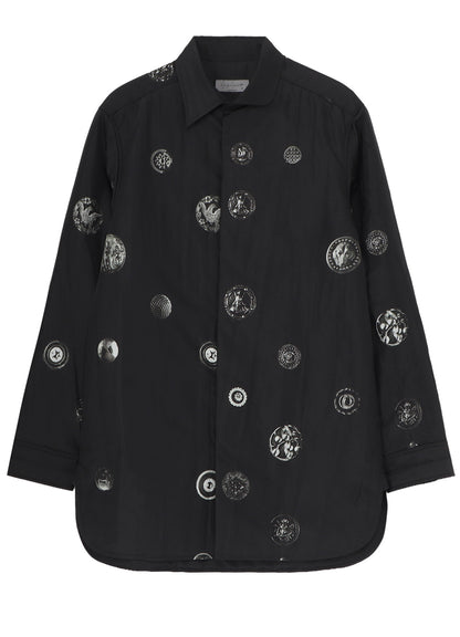 BUTTON PRINTED PADDED COLLAR BLOUSE