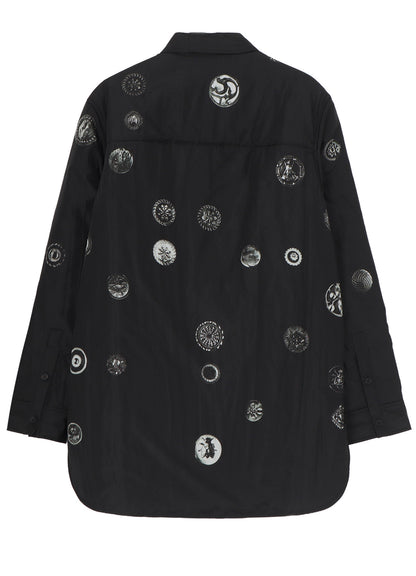 BUTTON PRINTED PADDED COLLAR BLOUSE