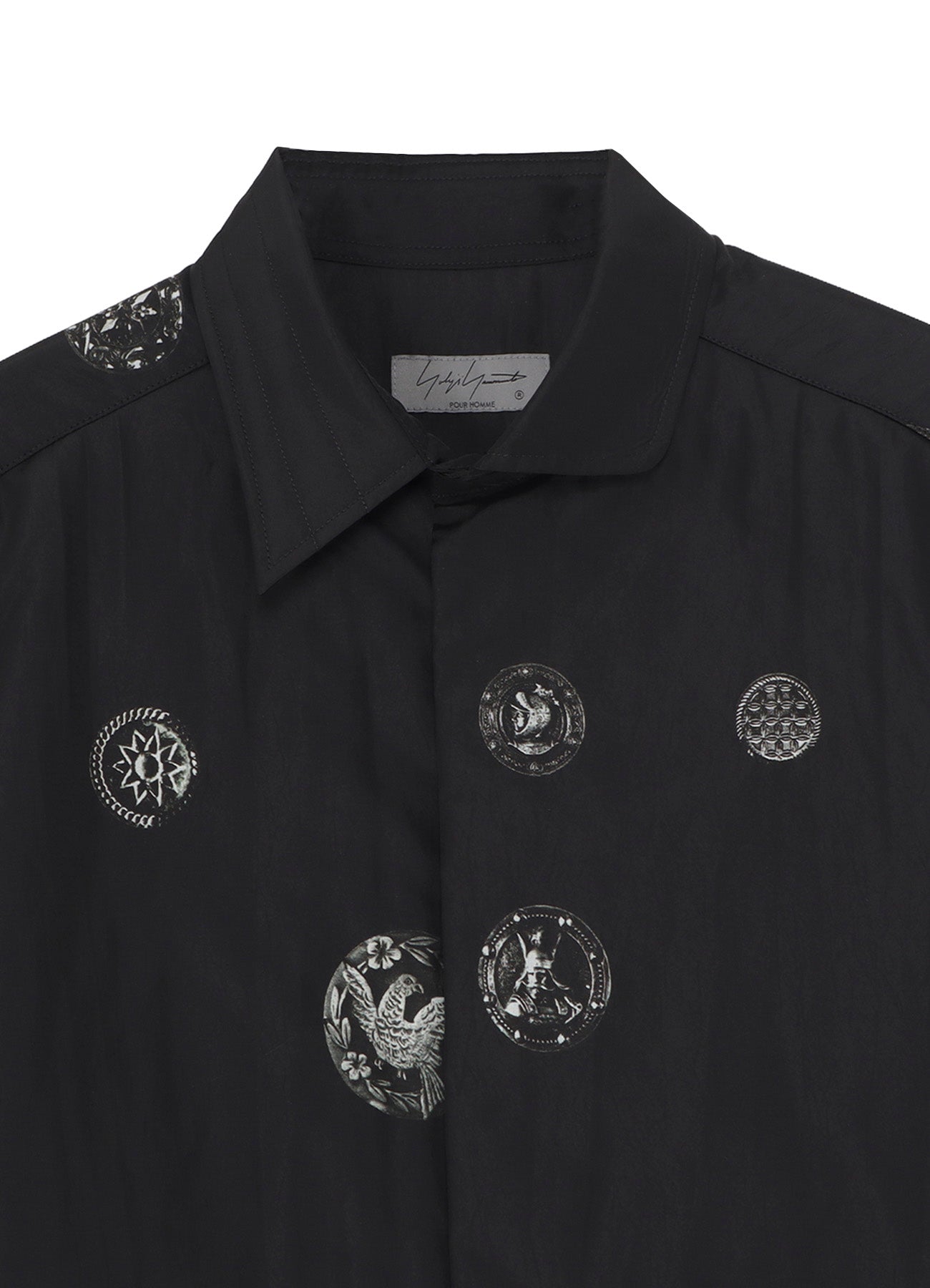 BUTTON PRINTED PADDED COLLAR BLOUSE