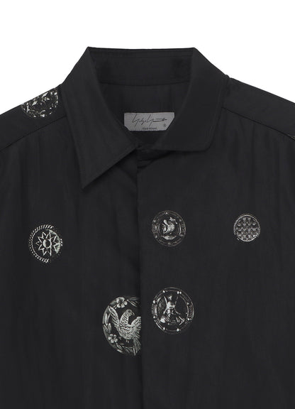 BUTTON PRINTED PADDED COLLAR BLOUSE