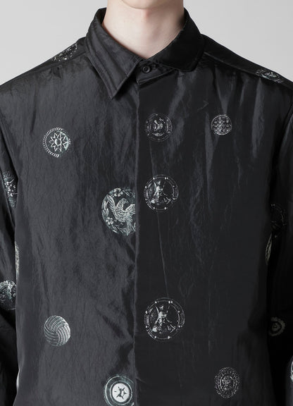 BUTTON PRINTED PADDED COLLAR BLOUSE