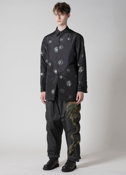 BUTTON PRINTED PADDED COLLAR BLOUSE