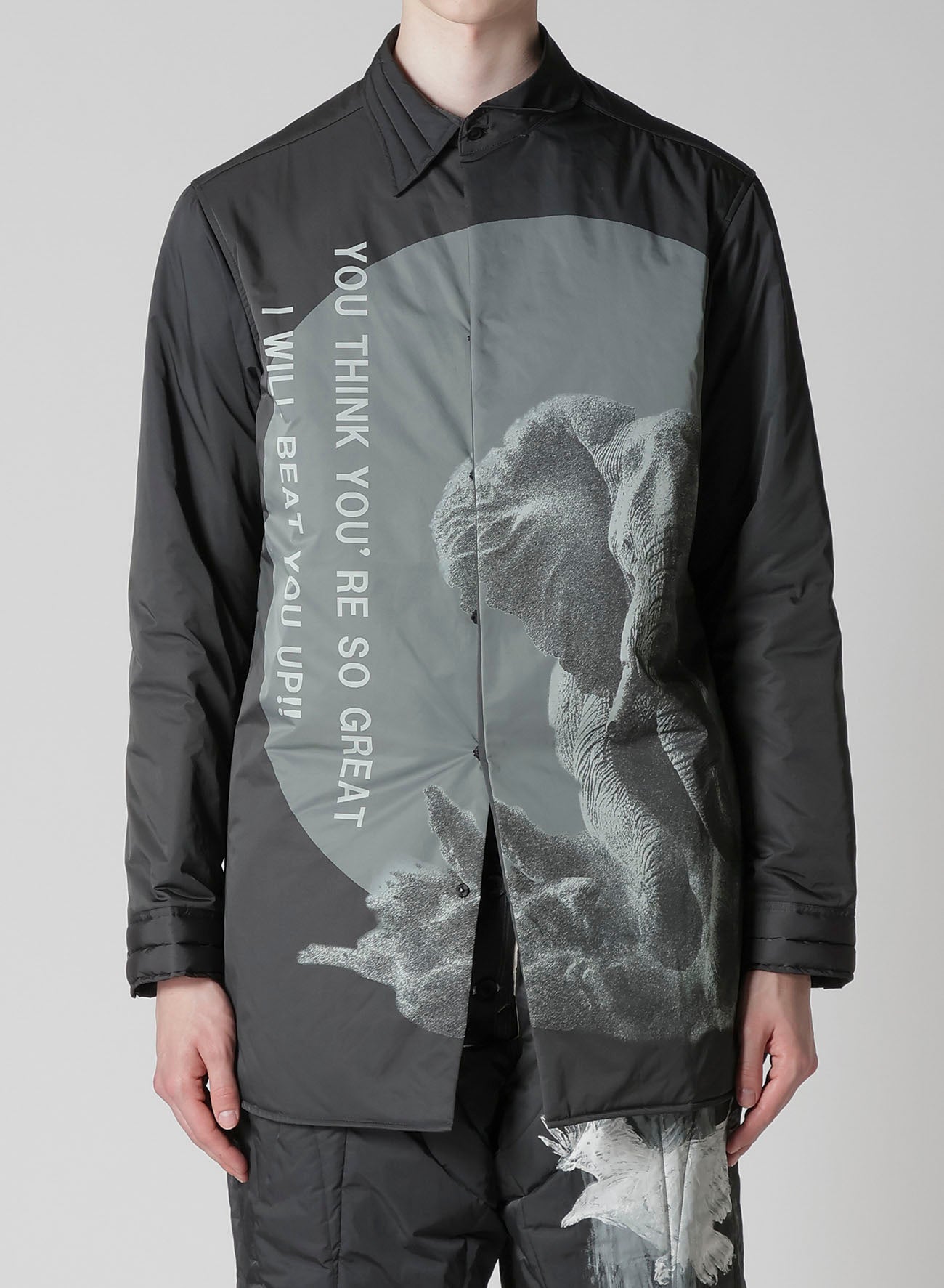 ELEPHANT MESSAGE PRINTED PADDED COLLAR BLOUSE