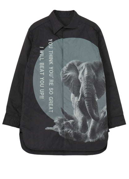 ELEPHANT MESSAGE PRINTED PADDED COLLAR BLOUSE