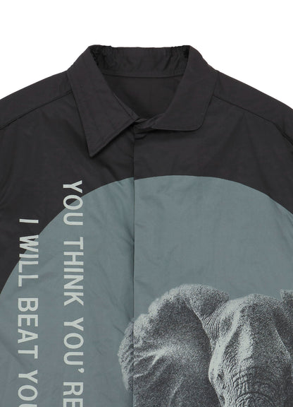 ELEPHANT MESSAGE PRINTED PADDED COLLAR BLOUSE