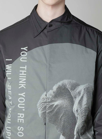 ELEPHANT MESSAGE PRINTED PADDED COLLAR BLOUSE