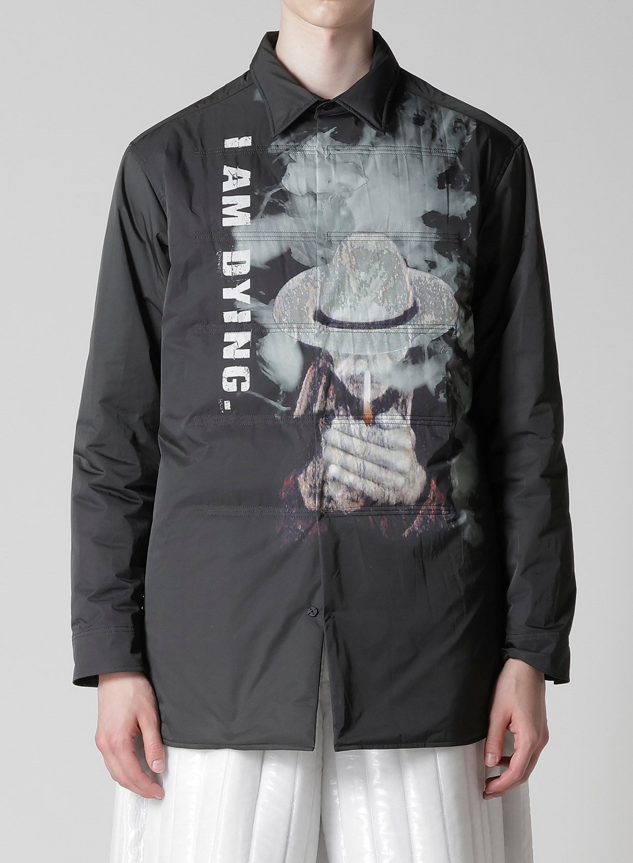 TOBACCO OLD MAN PRINTED PADDED BLOUSE