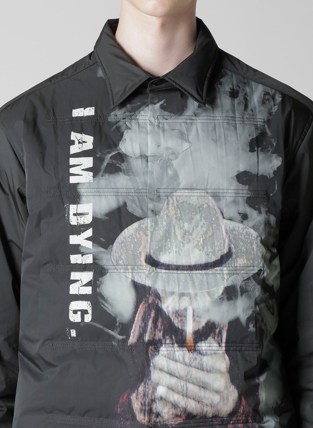 TOBACCO OLD MAN PRINTED PADDED BLOUSE