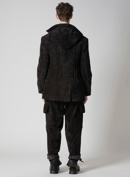 LINEN VELVET PADDED HOOD JACKET