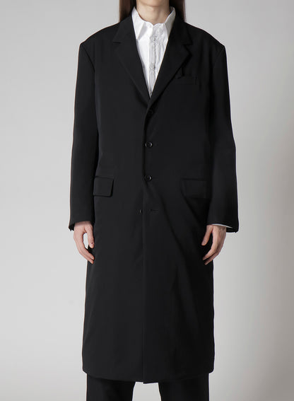 WOOL GABARDINE 4 BUTTONS LONG JACKET WITH LINER