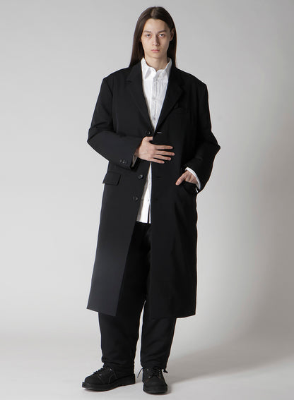 WOOL GABARDINE 4 BUTTONS LONG JACKET WITH LINER