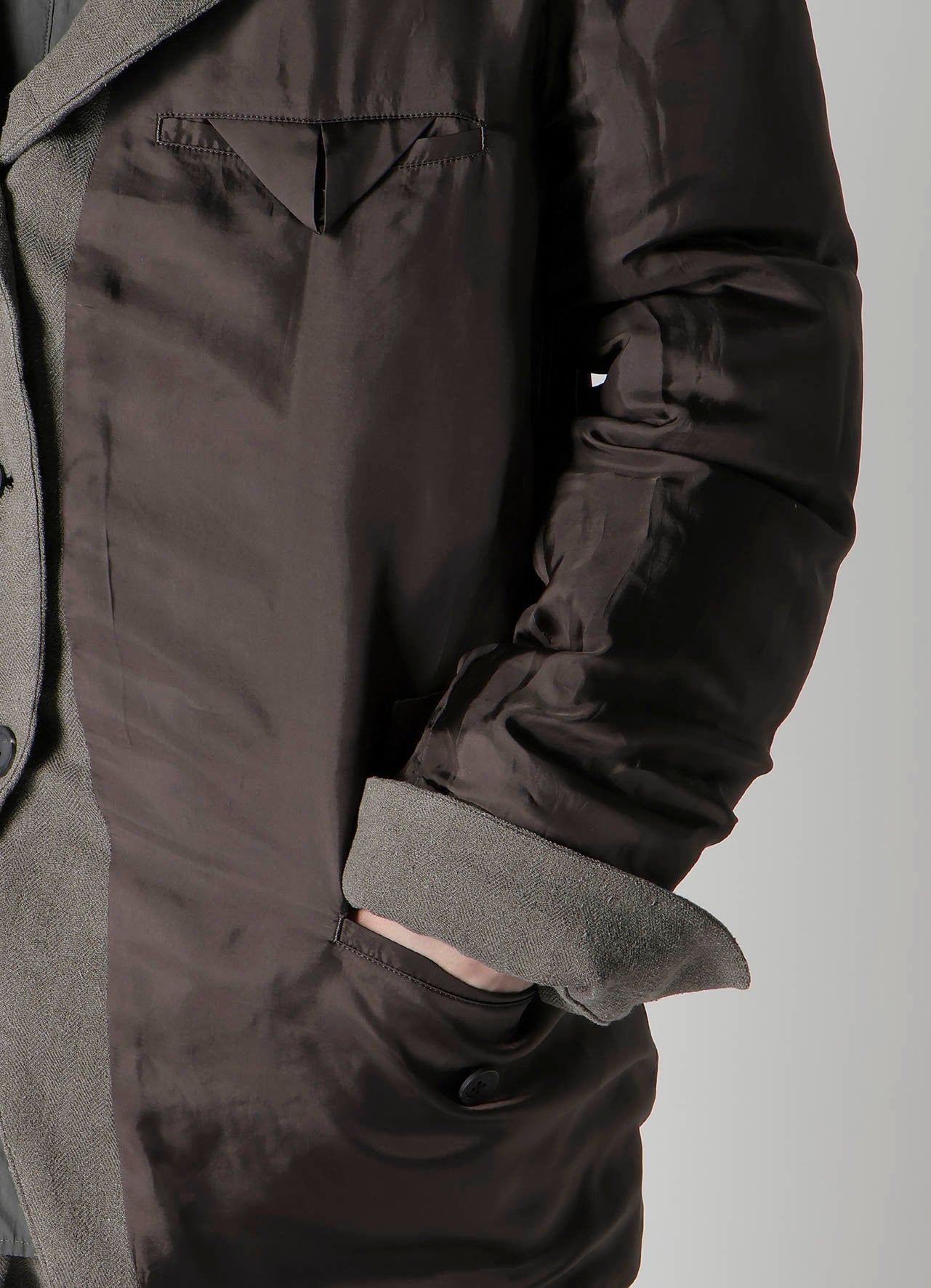 SILK LINEN INKED 3 BUTTONS HORIZONTAL PADDED JACKET