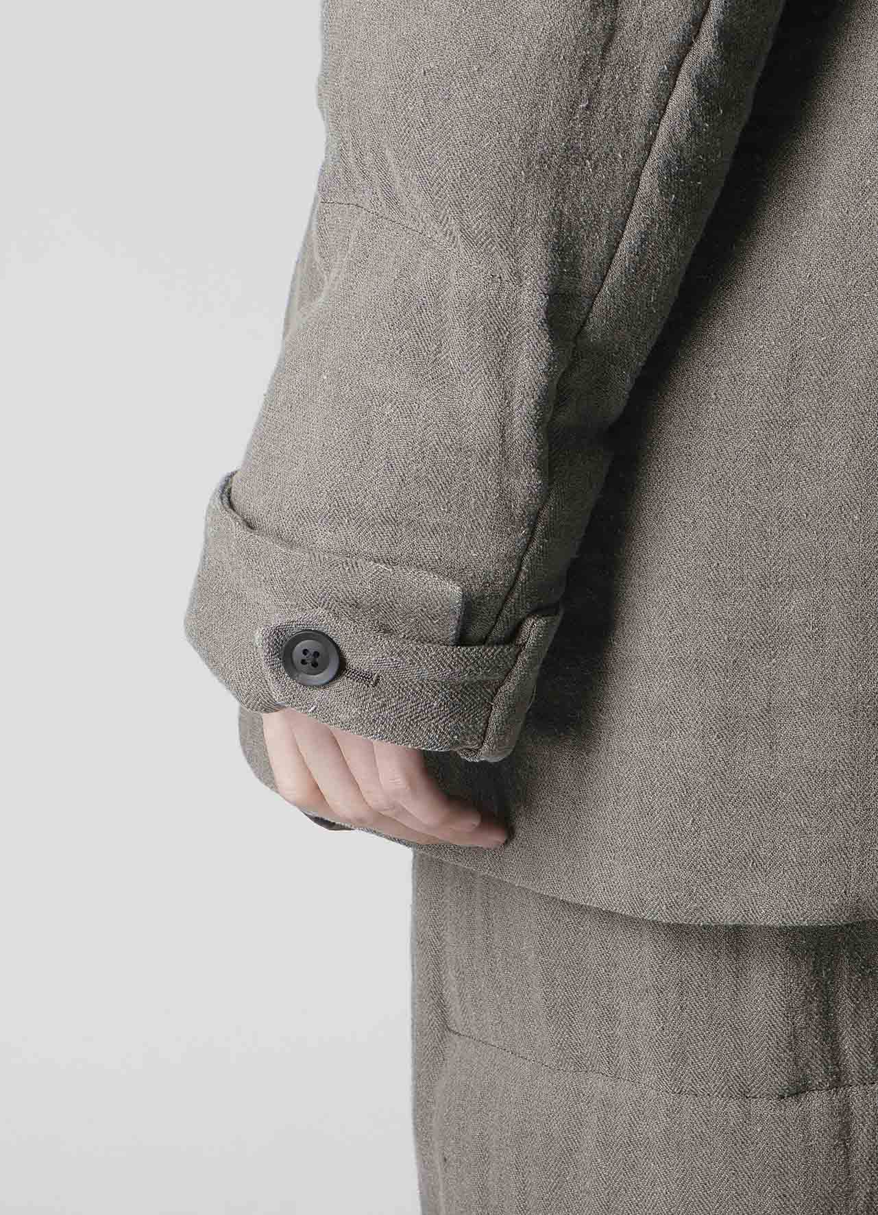 SILK LINEN INKED 3 BUTTONS HORIZONTAL PADDED JACKET