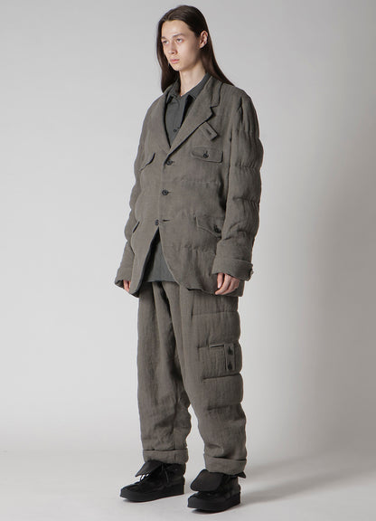 SILK LINEN INKED 3 BUTTONS HORIZONTAL PADDED JACKET