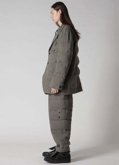 SILK LINEN INKED 3 BUTTONS HORIZONTAL PADDED JACKET