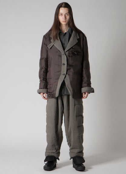 SILK LINEN INKED 3 BUTTONS HORIZONTAL PADDED JACKET