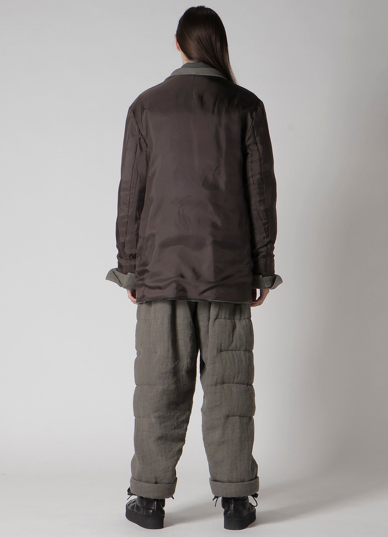 SILK LINEN INKED 3 BUTTONS HORIZONTAL PADDED JACKET