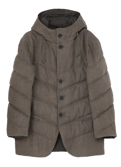 SILK LINEN DIAGONAL PADDED HOODED JACKET