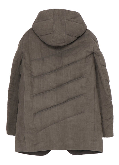 SILK LINEN DIAGONAL PADDED HOODED JACKET