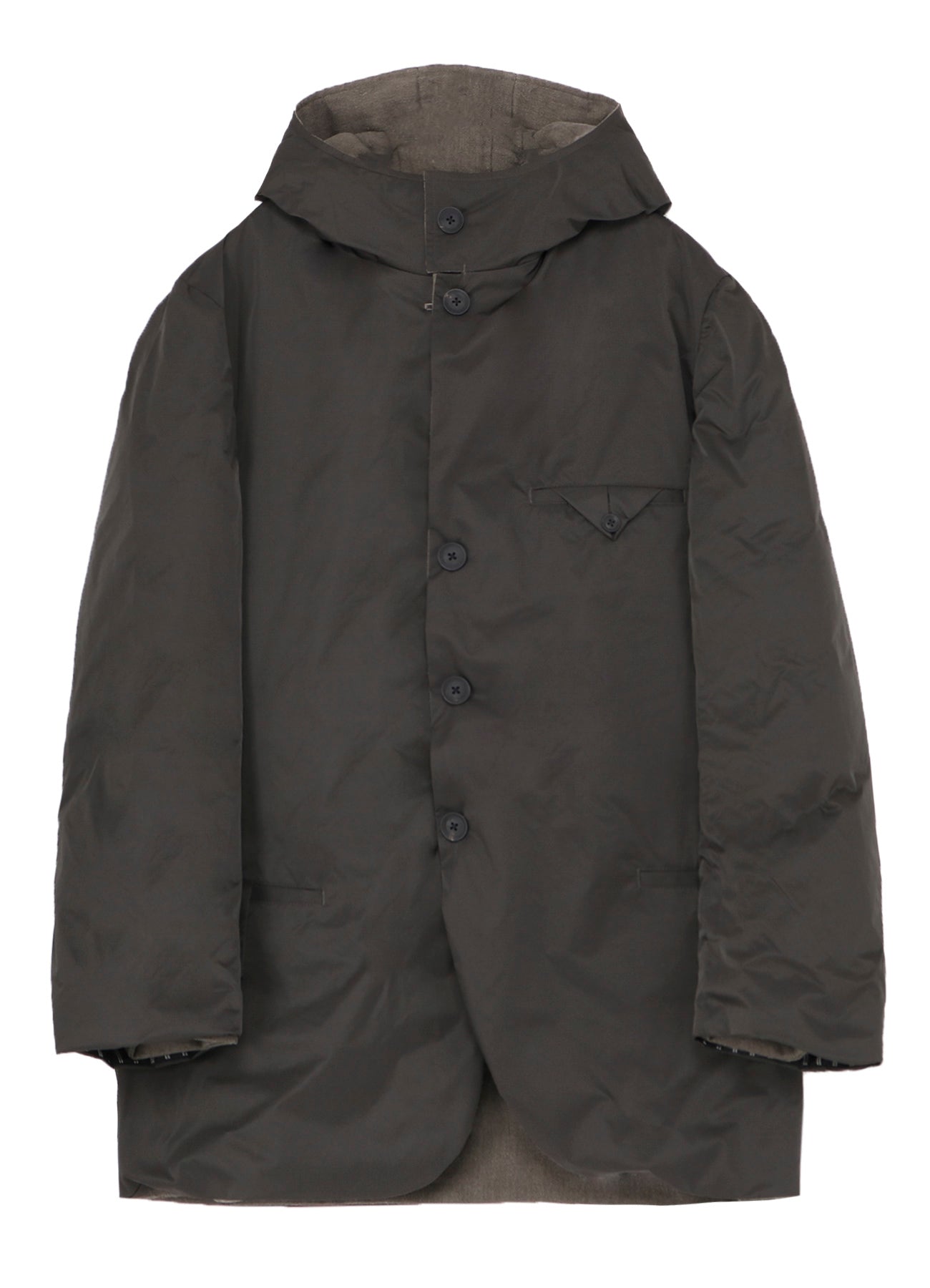 SILK LINEN DIAGONAL PADDED HOODED JACKET