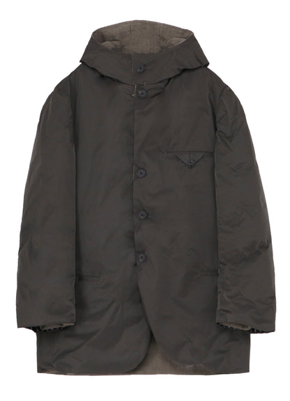 SILK LINEN DIAGONAL PADDED HOODED JACKET