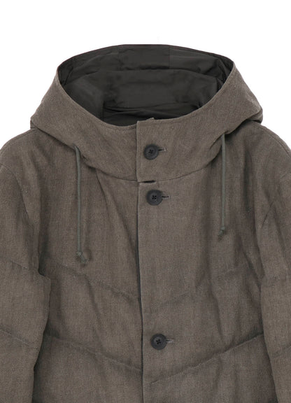 SILK LINEN DIAGONAL PADDED HOODED JACKET