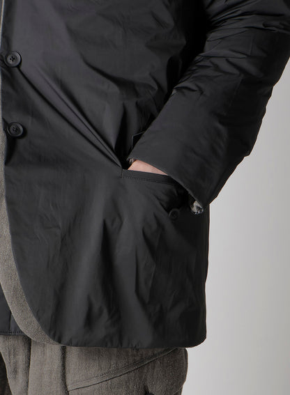 SILK LINEN DIAGONAL PADDED HOODED JACKET