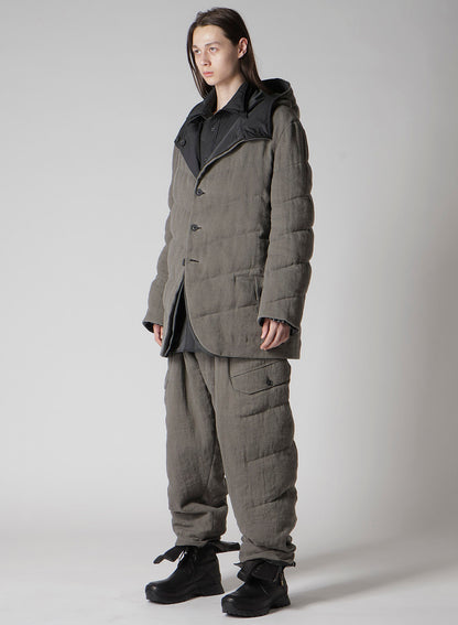 SILK LINEN DIAGONAL PADDED HOODED JACKET