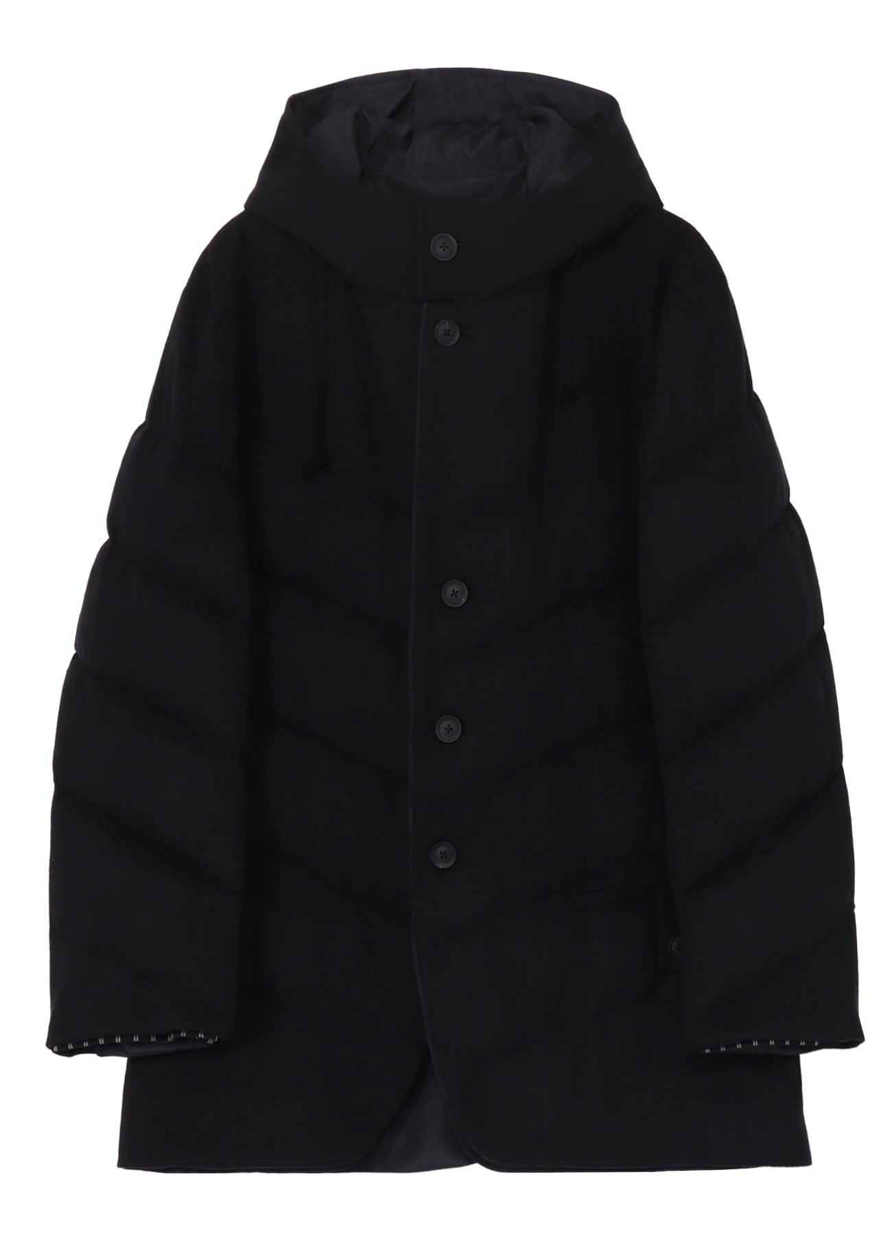 SILK DENIM DIAGONAL PADDED HOODED JACKET