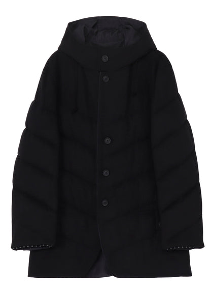 SILK DENIM DIAGONAL PADDED HOODED JACKET