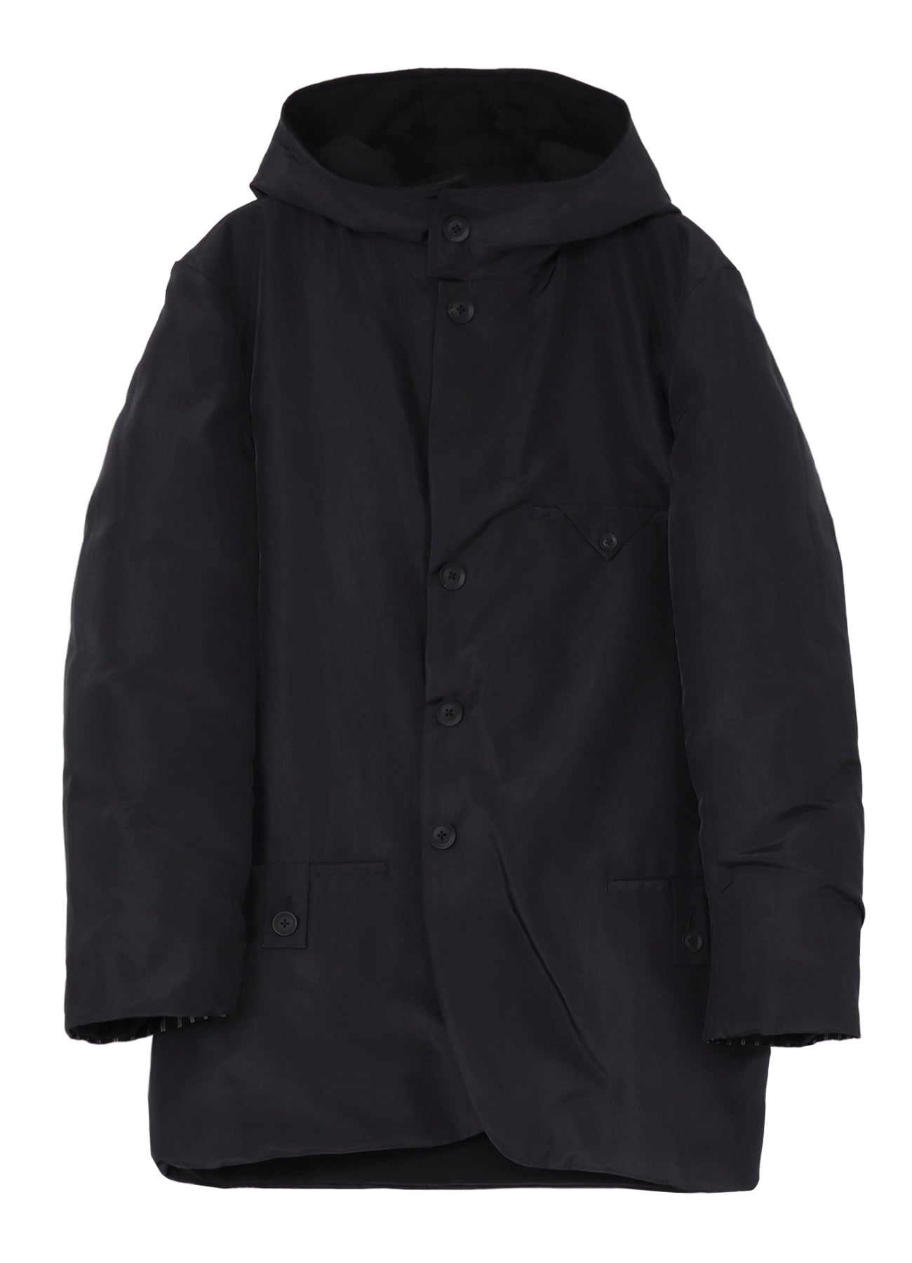 SILK DENIM DIAGONAL PADDED HOODED JACKET