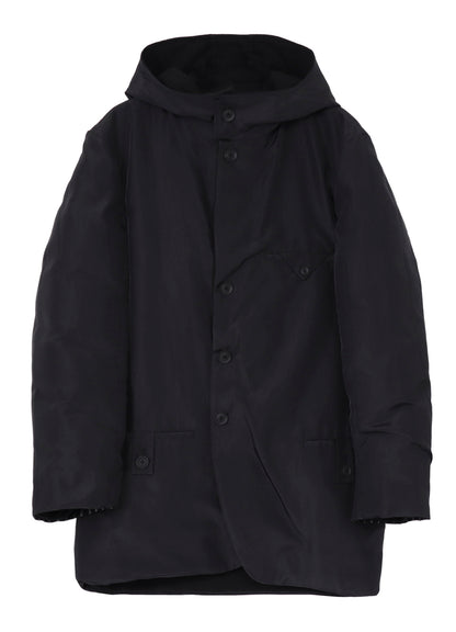 SILK DENIM DIAGONAL PADDED HOODED JACKET