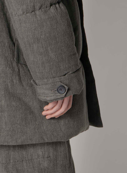 COTTON LINEN INKED HORIZONTAL PADDED LONG JACKET
