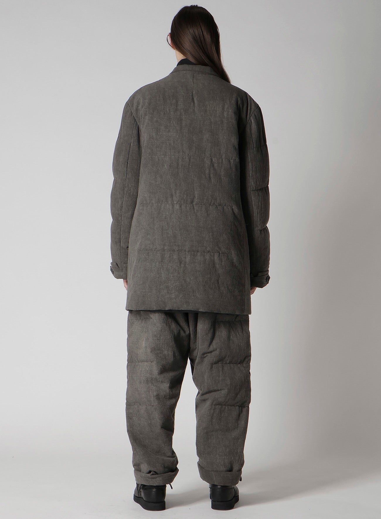 COTTON LINEN INKED HORIZONTAL PADDED LONG JACKET
