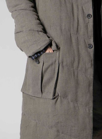SILK LINEN 3BUTTONS DIAGONAL PADDED LONG JACKET