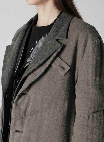 SILK LINEN 3BUTTONS DIAGONAL PADDED LONG JACKET