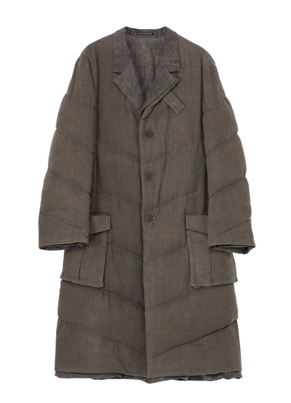 SILK LINEN 3BUTTONS DIAGONAL PADDED LONG JACKET