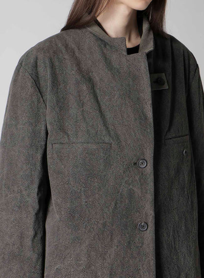 SILK LINEN 3BUTTONS DIAGONAL PADDED LONG JACKET