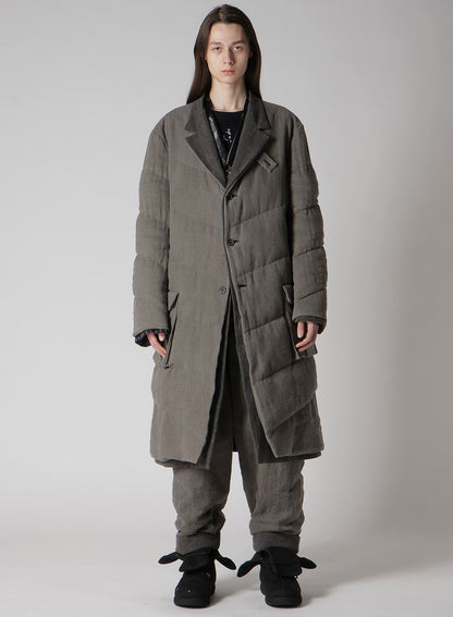SILK LINEN 3BUTTONS DIAGONAL PADDED LONG JACKET