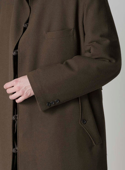 FLANNEL KHAKI BELTED LONG JACKET WITH LINER