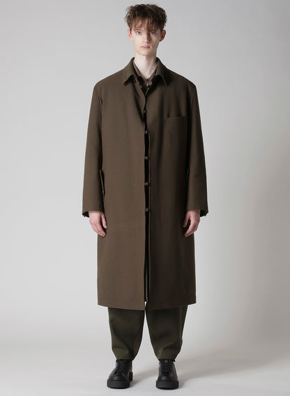 FLANNEL KHAKI BELTED LONG JACKET WITH LINER