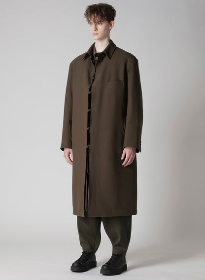 FLANNEL KHAKI BELTED LONG JACKET WITH LINER