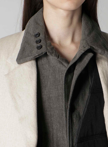 LINEN/COTTON DENIM 6 BUTTONS PADDED JACKET