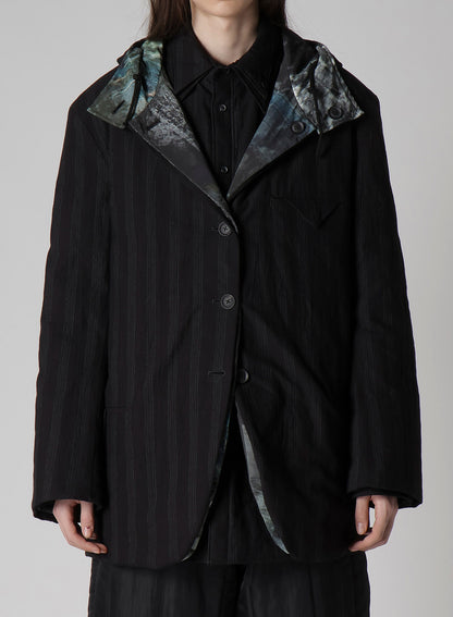DIAGONAL PADDED PRINTED HOOD JACKET