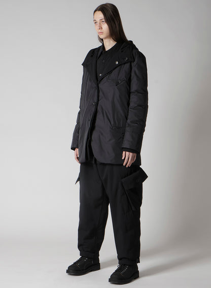 WOOL GABARDINE DIAGONAL PADDED HOODED JACKET