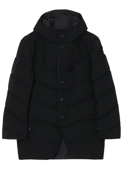 WOOL GABARDINE DIAGONAL PADDED HOODED JACKET